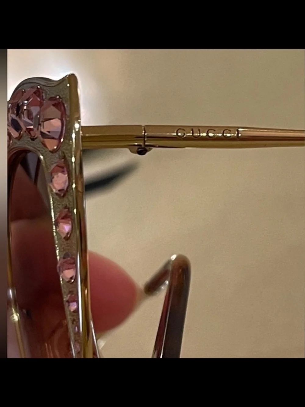 Authentic Gucci Cat-Eye Sunglasses with Pink Crystal Accents GG0114S
